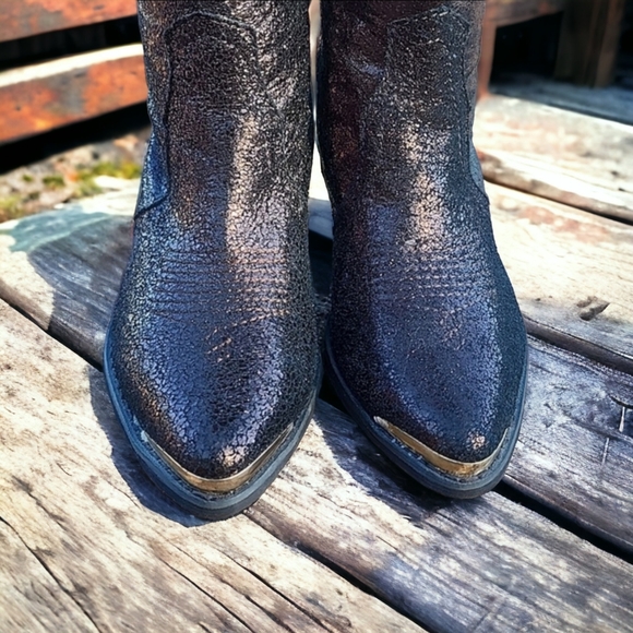 REBA Studded Metallic Bronze Leather Cowboy Boots 5.5 Biker Western Cowgirl - Picture 7 of 15